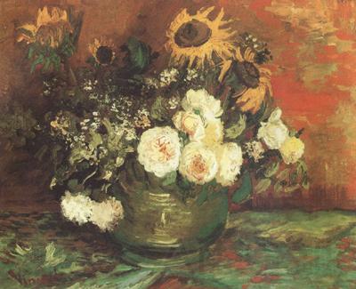 Vincent Van Gogh Bowl with Sunflowers,Roses and other Flowers (nn040 France oil painting art